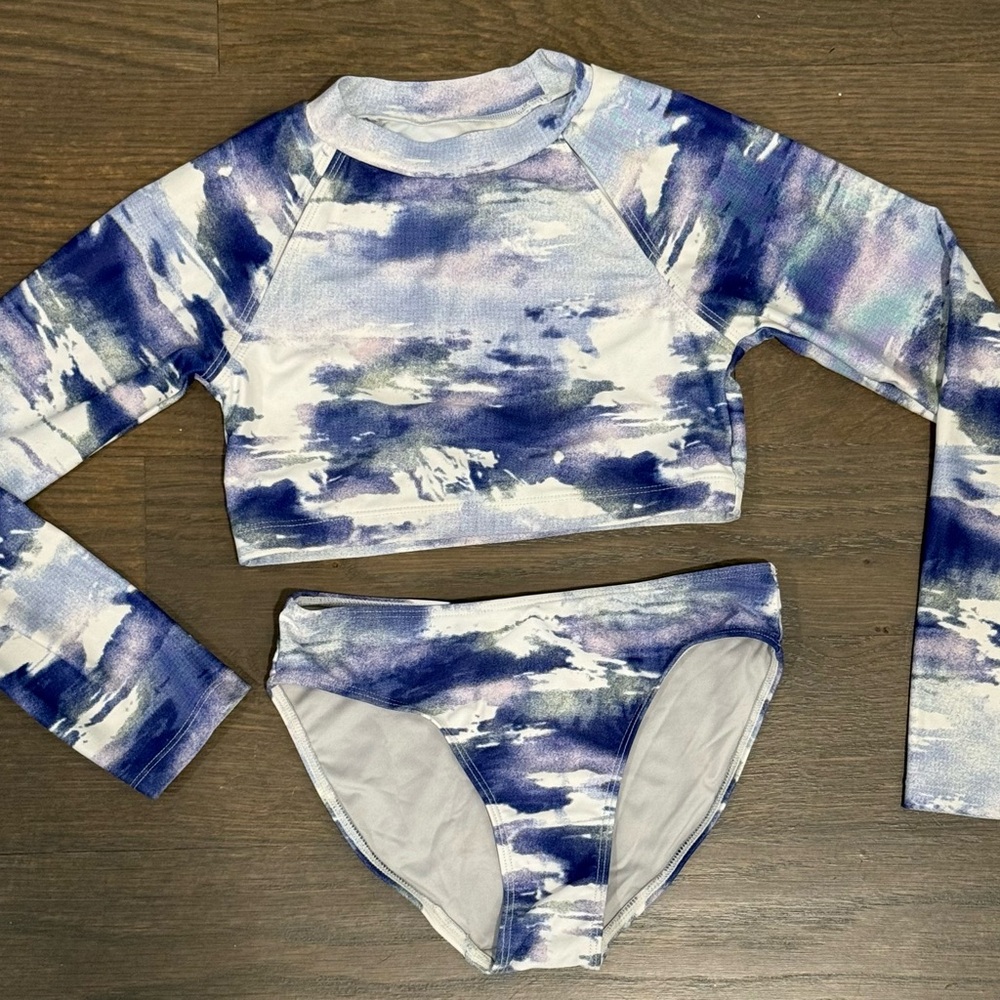 Z by Zella kids Blue and White Rashguard Set